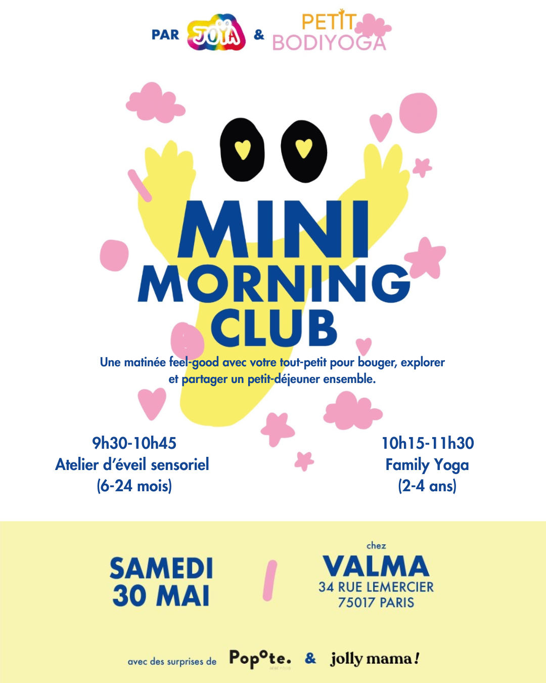 Affiche promotionnelle pour le Mini Morning Club par Joya et Bodiyoga.